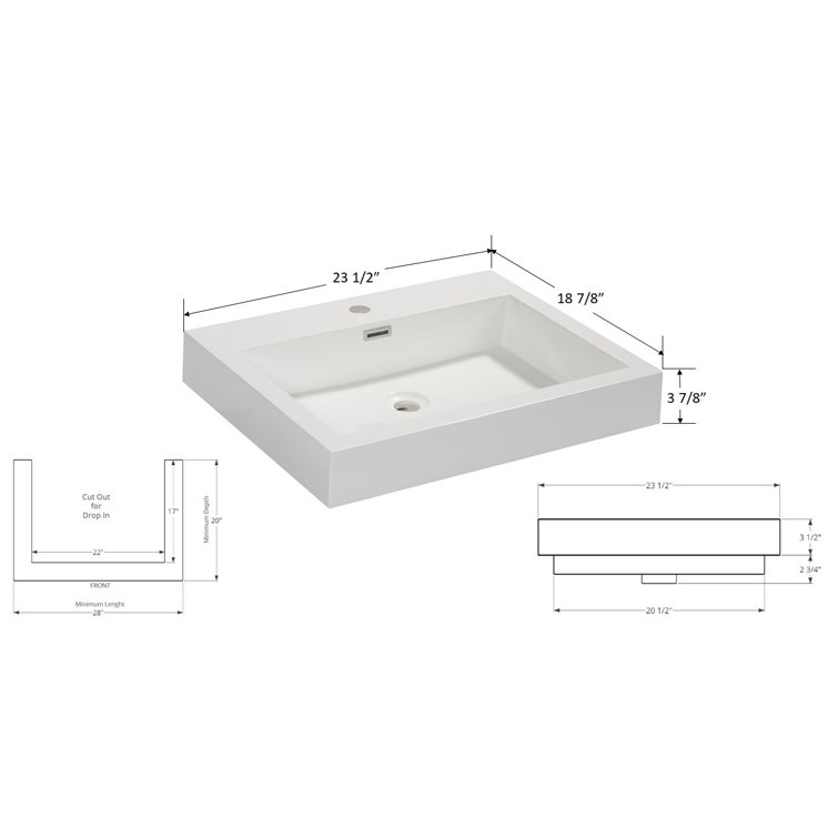 Aquamoon Venice 18.75'' White Acrylic Rectangular Vessel Bathroom Sink